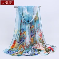 brand new chiffon scarf women flower thin spring summer silk scarves shawls and wraps foulard blue print hijab stoles wholesale
