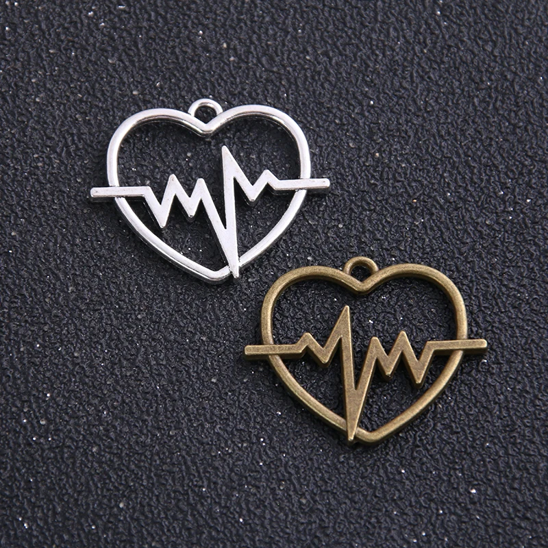 8 шт 24*29 мм цинковый сплав сердце электрокардиограмма Подвески Символ Разъемы для