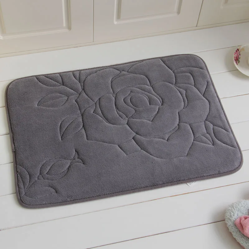 Dark gray Утолщенный напольный коврик ванной с эффектом памяти коврик для ванной водопоглощающий коврик для туалета нескользящий коврик с принтом розы коврик для медленного восстановления - Цвет: Dark gray