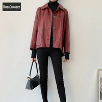 womens spring new sheepskin genuine leather jackets single breasted loose turn down collar outerwear korean elegant coat