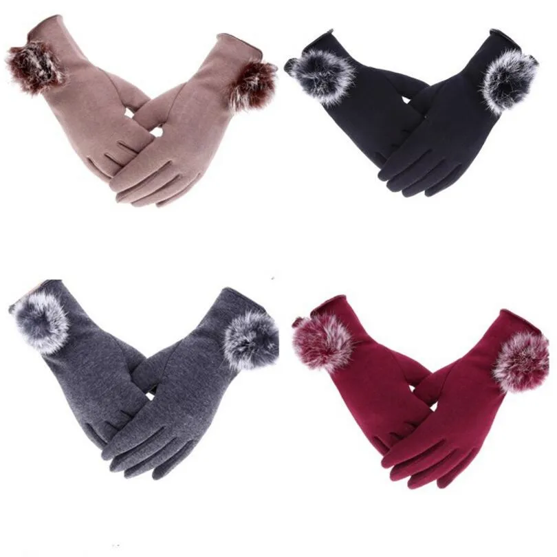 

Женские варежки VIIANLES, перчатка для сенсорного экрана, модная шерстяная зимняя кашемировая перчатка, мячик из кроличьего меха, женская верхн...