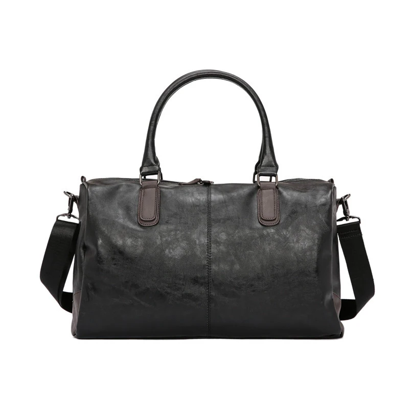 Мужская черная сумка дорожная водонепроницаемая кожаная Вместительная