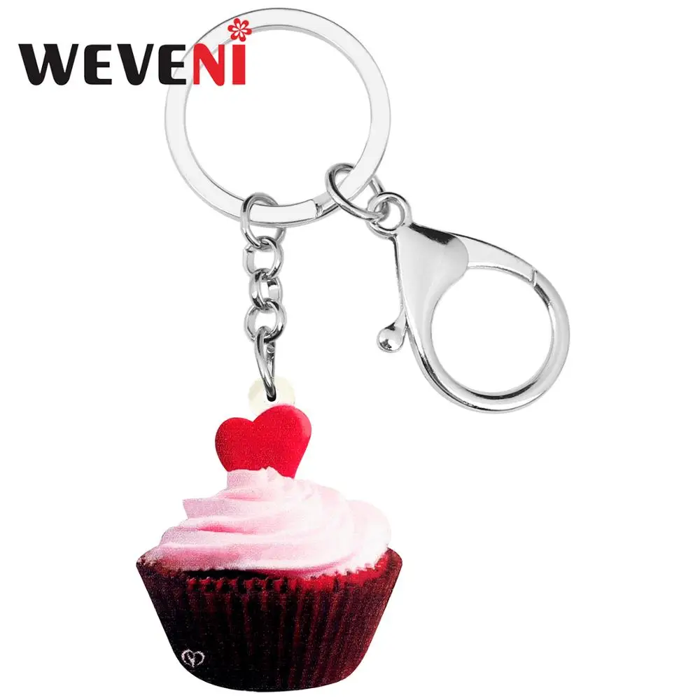 WEVENI Акриловый брелок для ключей Cake Cup в форме сердца на День святого Валентина для женщин, девушек, любовников и подростков в подарок на сумке, в автомобиле или кошельке.
