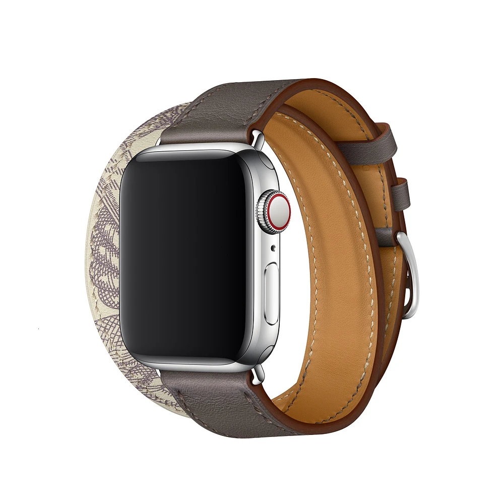 Ash with Marl Кожаный двойной ремешок для Apple Watch 44 мм iwatch, браслет серии 5 4 3 2 1, Смарт 42 мм, петля 38 мм, замена 40 мм - Цвет ремешка: Ash with Marl