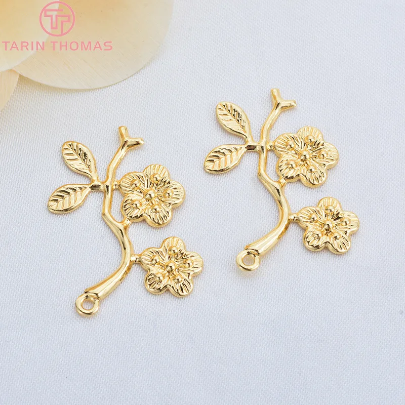 Латунная ветка с покрытием 24 каратным золотом и подвесками в виде цветка 10 шт. 20
