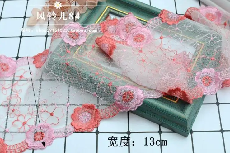 2 метра розовая с красной вышивкой хлопковая нить сетка для вышивки кружевная