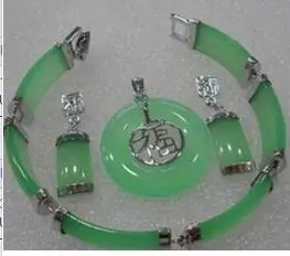 

HOT SELL - genuine Natural green jade "Fu" Lucky pendant earrings bracelet set AAA style 100% Natural jade Fine jewe