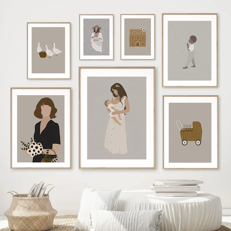 

Vintage Daisy Mom Baby Boy Family Love Wall Art Canvas Painting Nordic Posters And Prints Wall Pictures For Kids Room Home Decor