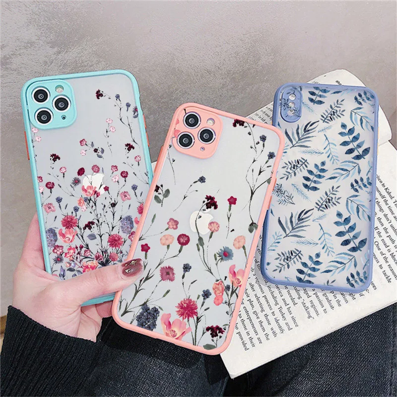 

Hand Painted Phone Case For iphone X XS MAX XR Flower Cover Hard Shockproof Case For iPhone 6s 7 8 Plus SE 2 12 11 pro MAX Mini