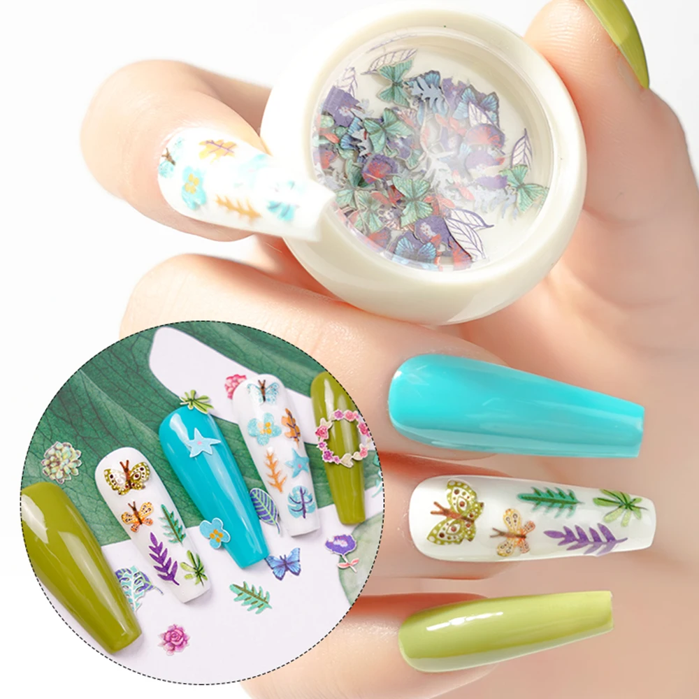 

Nail Accessories Colorful Flowers Sequins Leaves Birds Butterfly Nail Design Accessories 3D Nail Art Decoration