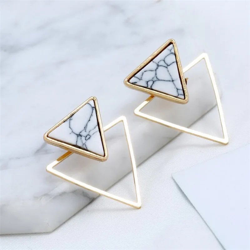 Женские Треугольные Серьги подвески с металлическим камнем корейские красивые