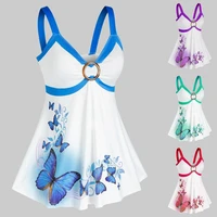 summer new fashion plus size womens camisole with butterfly print o ring vest sexy sleeveless tops camiseta tirantes mujer