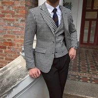 men suit houndstooth blazer suits tailor made 3 pieces formal tweed tuxedos business wedding causal prom tailored blazer pants