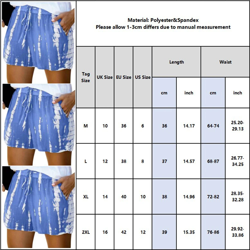 

Summer Female Pockets Stripe Casual Shorts Tie Dye Print Woven Women Comfy Drawstring Shorts Club Streetwear Elastic Shorts D30