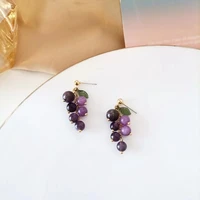 silver needle small grape stud earrings temperament purple tassel earrings wind summer