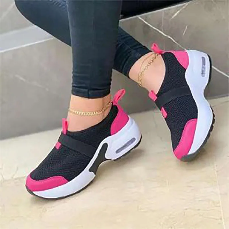 

Women Air Cushion Casual Shoes Color Matching Color Flats Ladies Shoes Casual Breathable Wedges Ladies Walking Sneakers