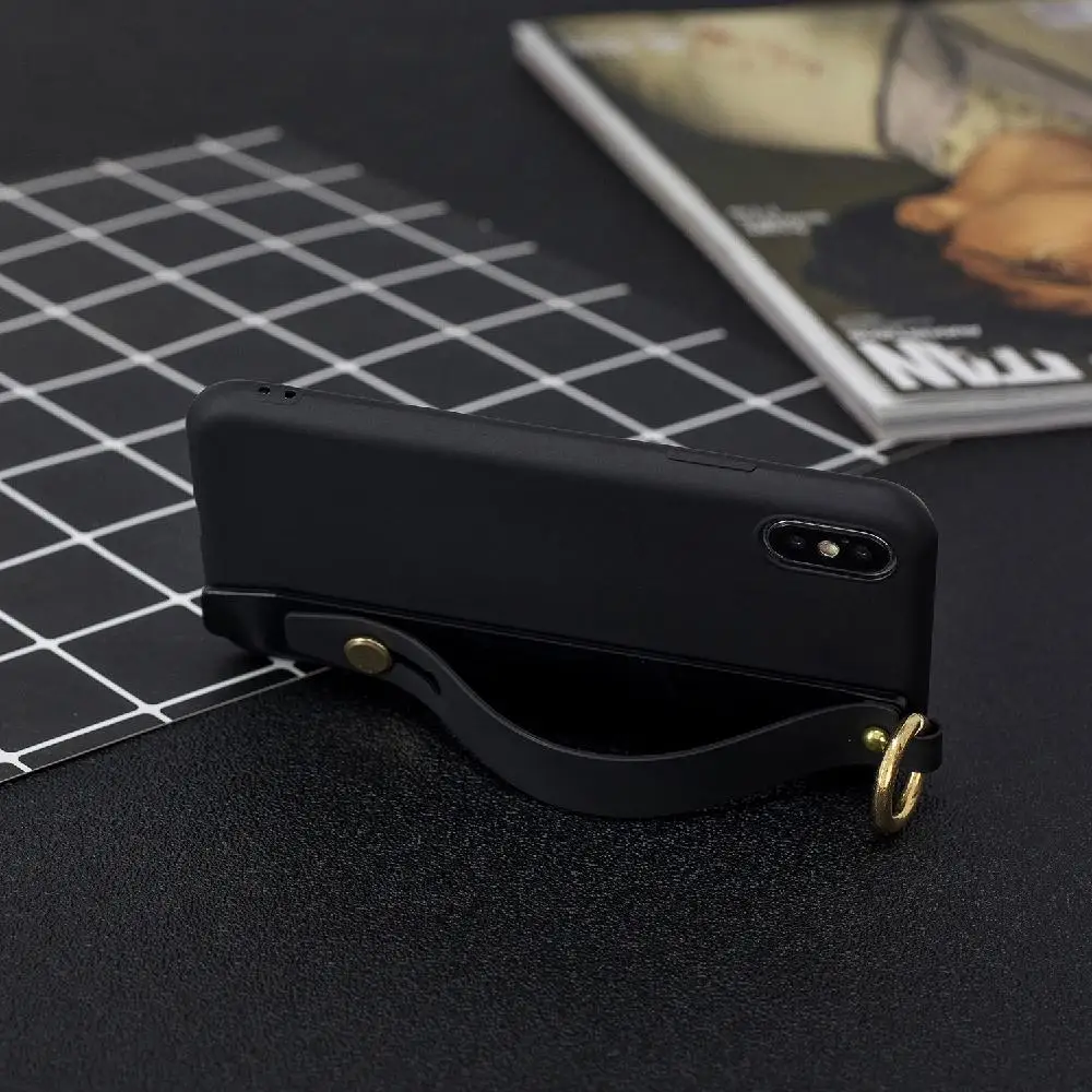 For iPhone X XS Simple Solid Color Chic Wrist Rope Stand Matte TPU Anti-scratch Non-slip Protective Cover Back Case |