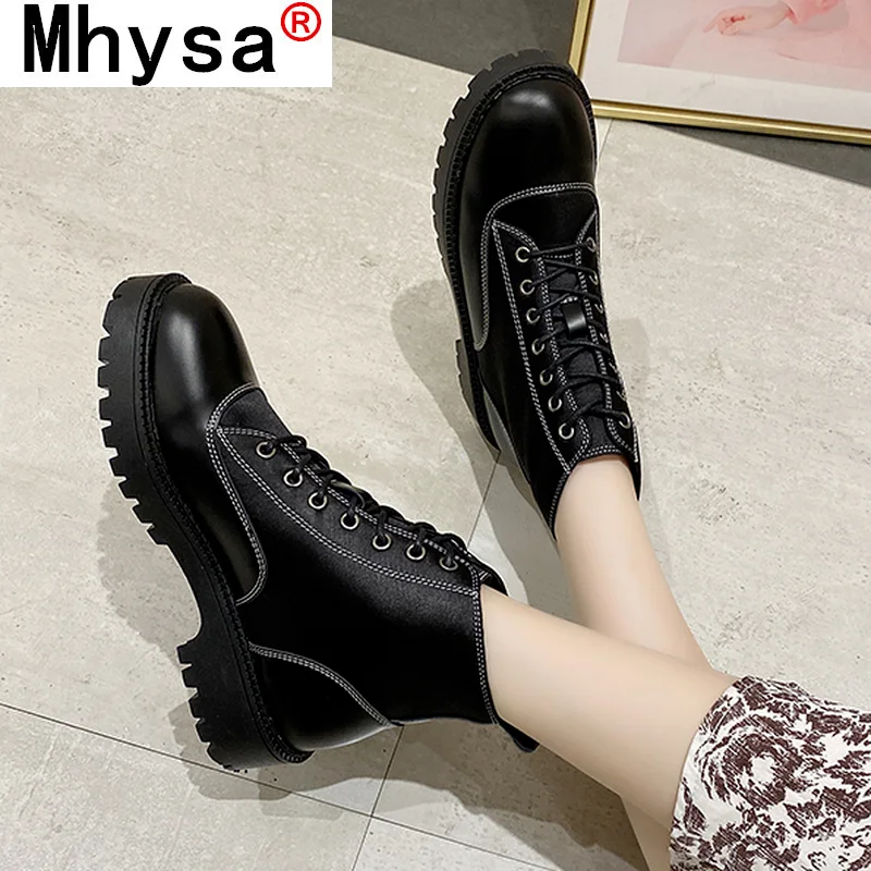 

Fashion Martin Boots Women British Style New Thick-soled Lace-up Round Head Women Boots PU Leather Comfortable Women Ankle Boots