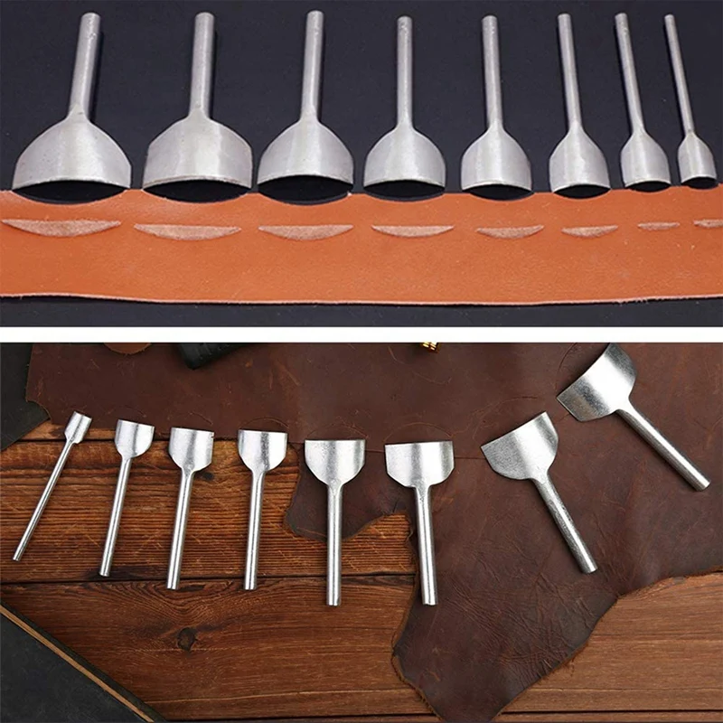 Скидка Дырокол для кожи, набор дыроколов для кожи + 8 шт. инструментов для работы с кожей, полукруглый дырокол для ремня, кошелька