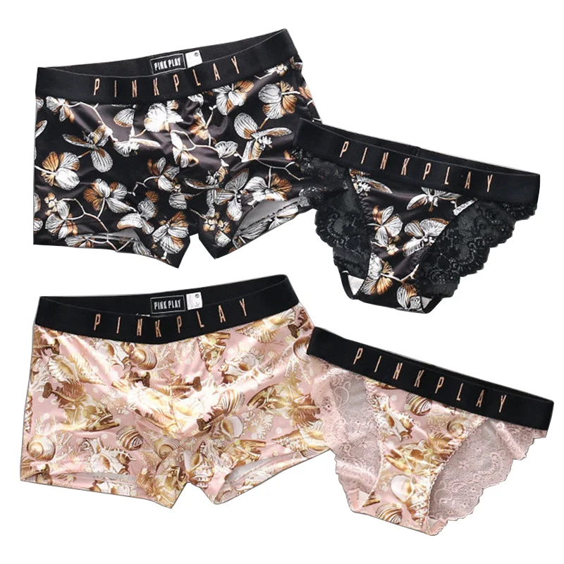 New Couple Panties Set Sexy Lace Underwear Ice Silk Fabrics Couple Underwear Men's Boxers Women's Underwear Love's Underpants