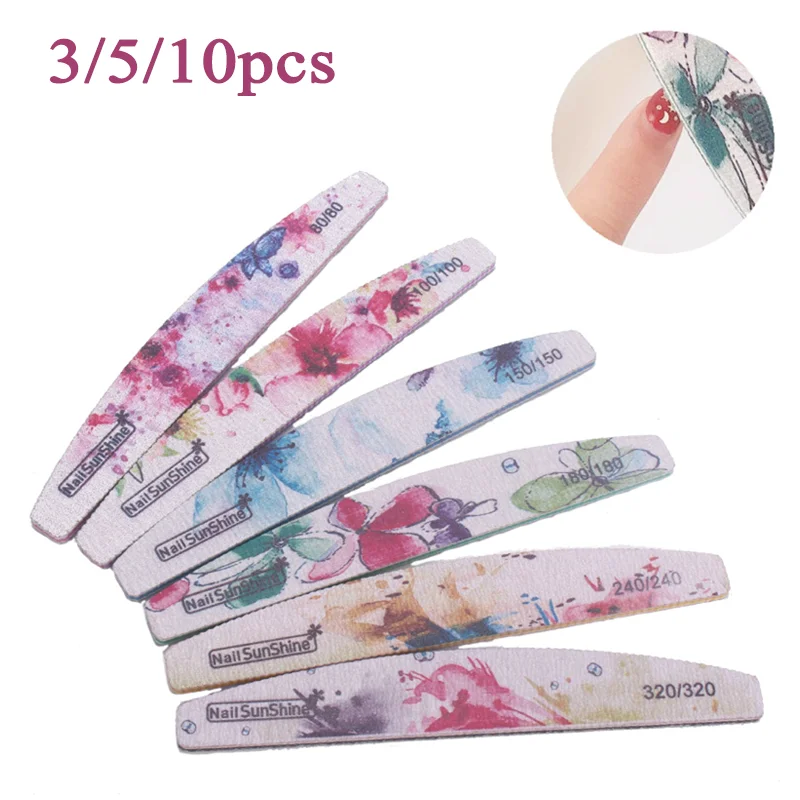 

3/5/10pcs Nail File Flower Printed Nail Buffer Colorful Sandpaper 80/100/150/180/240/320 Lime a Ongle Professional Manicure Tool