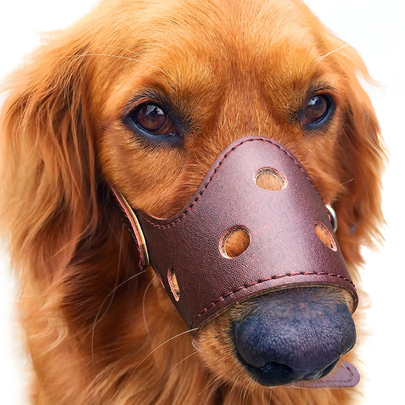 

Adjustable Breathable Mask PU Leather Pet Dog Muzzle Anti Bark Bite Chew Safety for Small Large Dogs Mouth Soft Training E11443