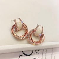 s925 silver needle european and american atmosphere simple personality temperament diamond inlaid geometric circle earrings