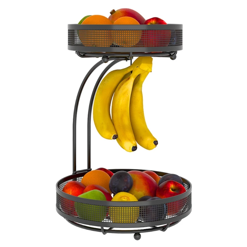 

2-Tier Fruit Basket Kitchen Counter Detachable Metal Fruit Stand Storage Baskets G2AB