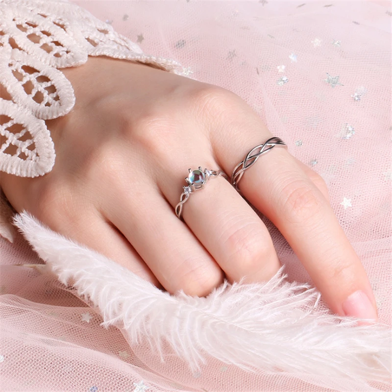 Пара корейских модных парных колец с лунным камнем подходящие ко дню рождения