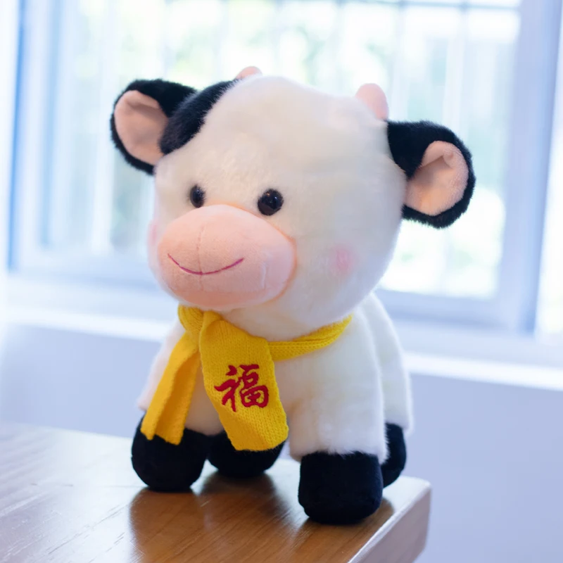 

Huggable Little Cow Stuffed Toy Kawaii Soft Scarf Baby Cattle New Year Mascot Cute Gift for Girl Boy Good Quality Plush Doll