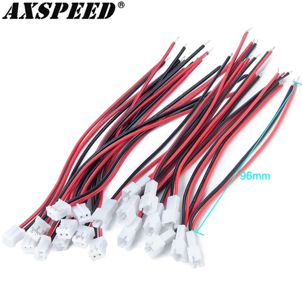 

AXSPEED 10PCS PH2.0-2P Male and Female Connector Cable with Wire 96mm for 1/24 Axial SCX24 RC Car Battery Upgraded Parts