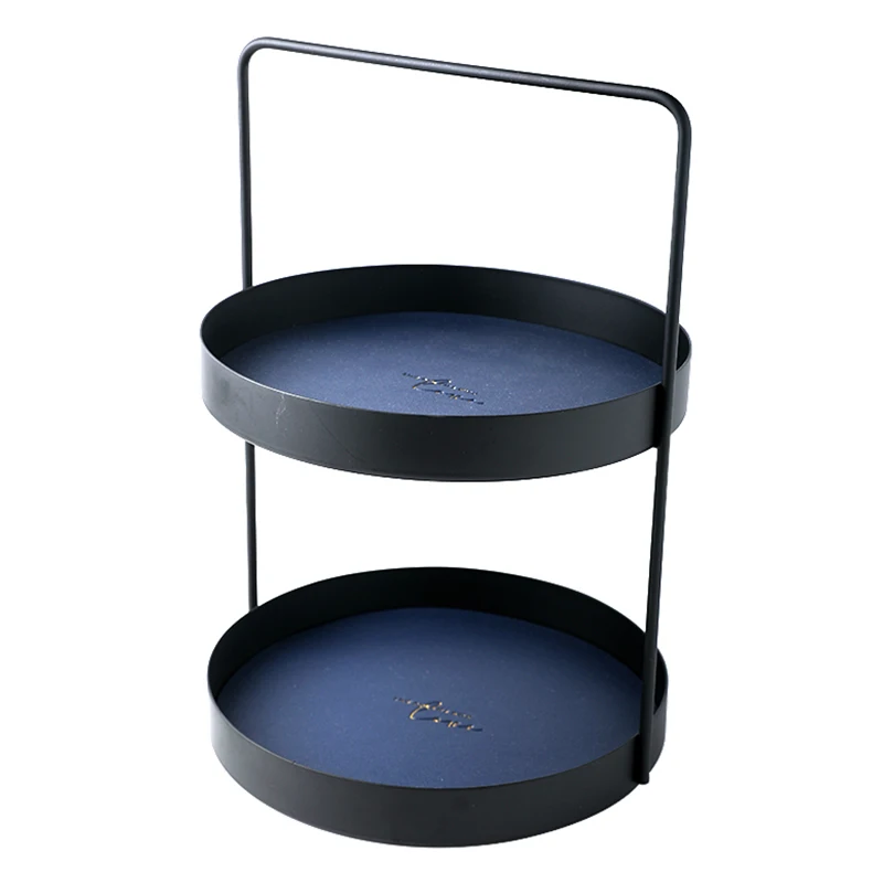 

PU Leather Pad Cosmetic Sundries Tray 2-layer Metal Storage Tray Jewelry Display Plate Nordic Dessert Organizer Desktop Decor