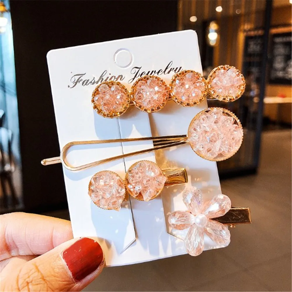 

4PCS/Set Crystal Flower Round Hairpins Sweet New Women Luxury Hair Clip Barrette Headband Fashion Hair Accessorie