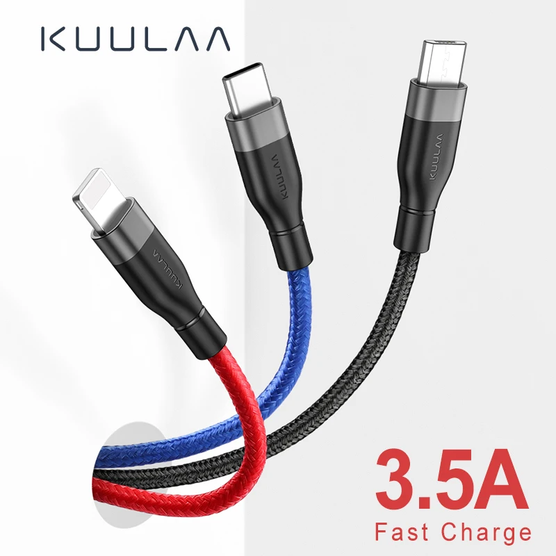 KUULAA 3 в 1 USB кабель для мобильного телефона Micro Type C зарядный iPhone быстрой зарядки