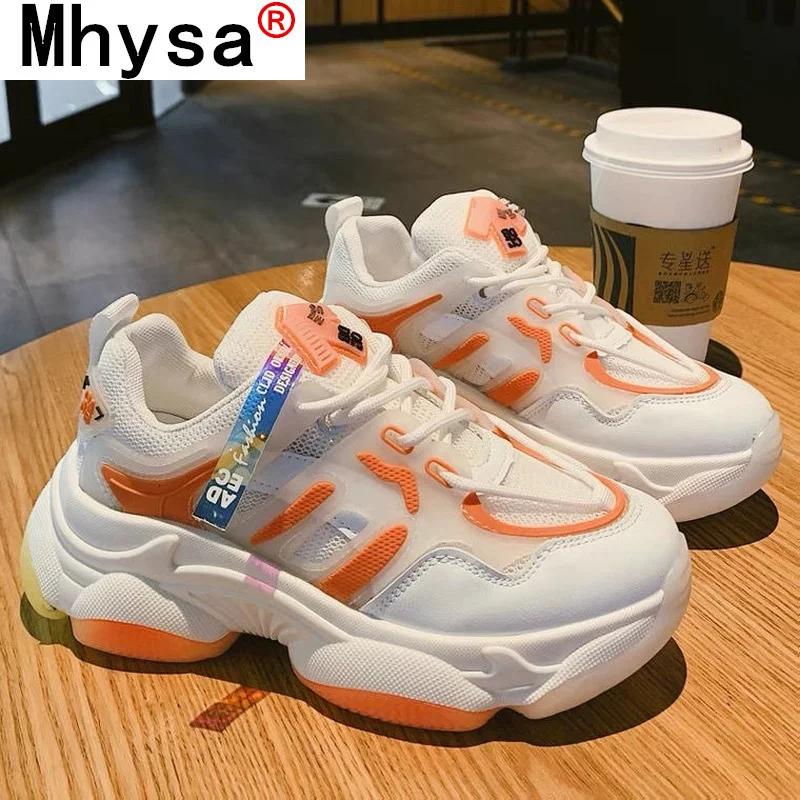 

2021 Spring Women's Mesh Breathable Sneakers Fashion Women's Shoes New Walking Platform Shoes Comfortable Lace-up Casual Shoes