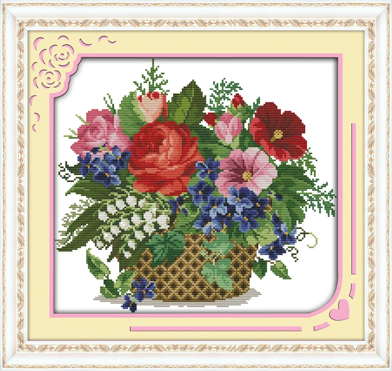 

Blooming flower basket cross stitch kit flower 18ct 14ct 11ct count printed canvas stitching embroidery DIY handmade needlework