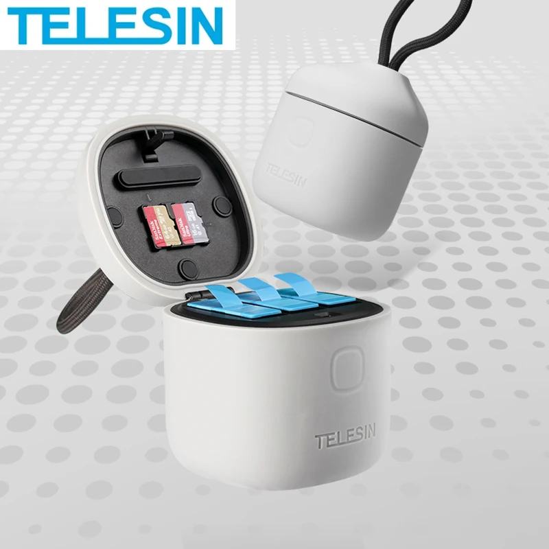 

TELESIN 3 Ways Charger 1750mAh Battery For GoPro 10 9 with Charger TF Card Reader Storage Charging Box for Hero 9 10 Accessory