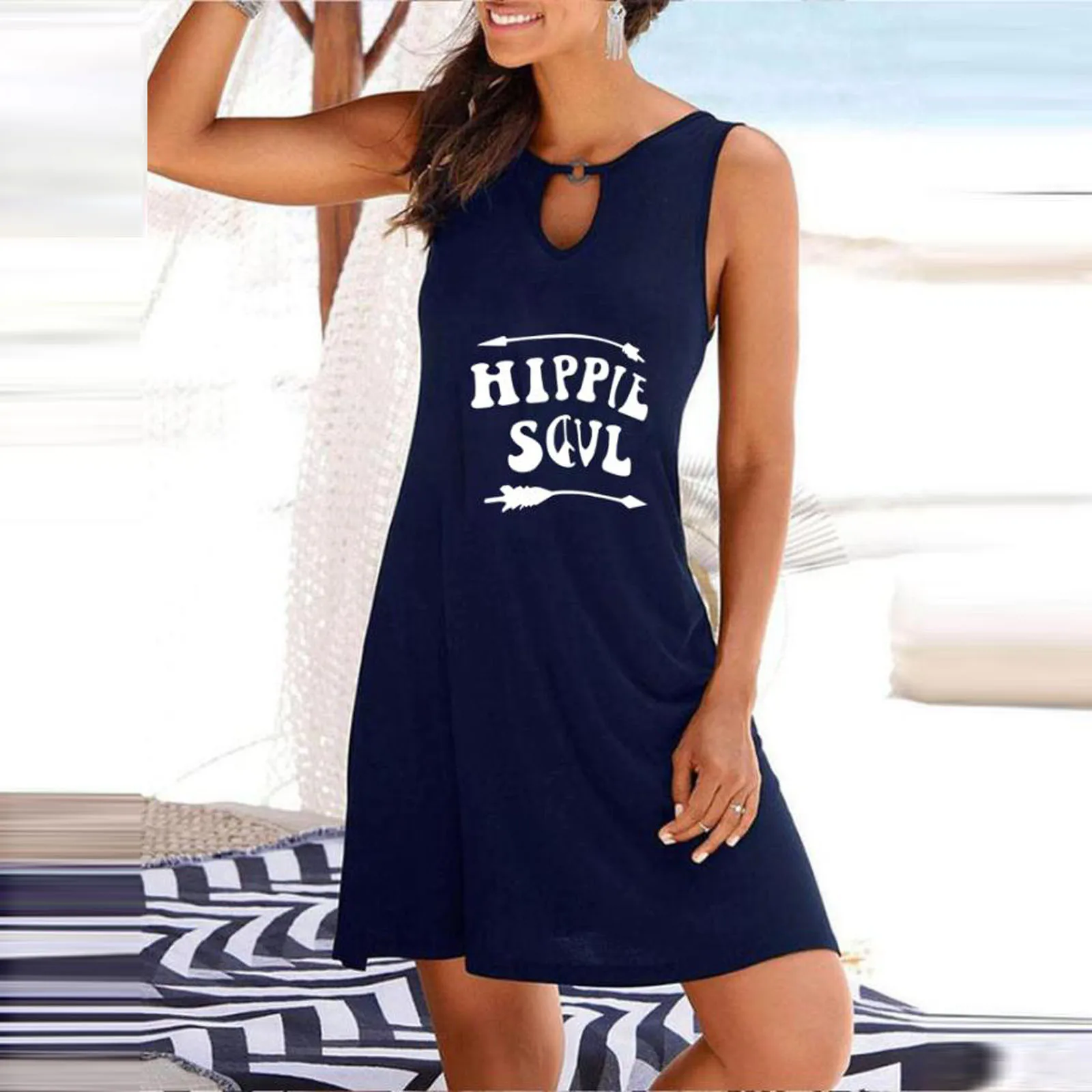 

ISHOWTIENDA Fashion Women's Casual Sleeveless O-neck Ladies Hollow Out Slim Mini Dress Vestidos De Verano