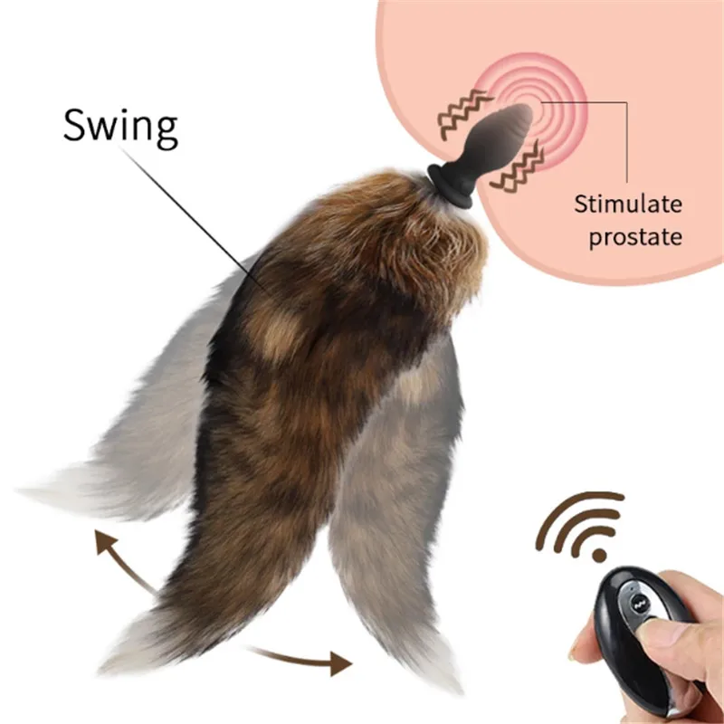 Анальная пробка с лисьим хвостом 10 скоростей беспроводная Удаленная секс