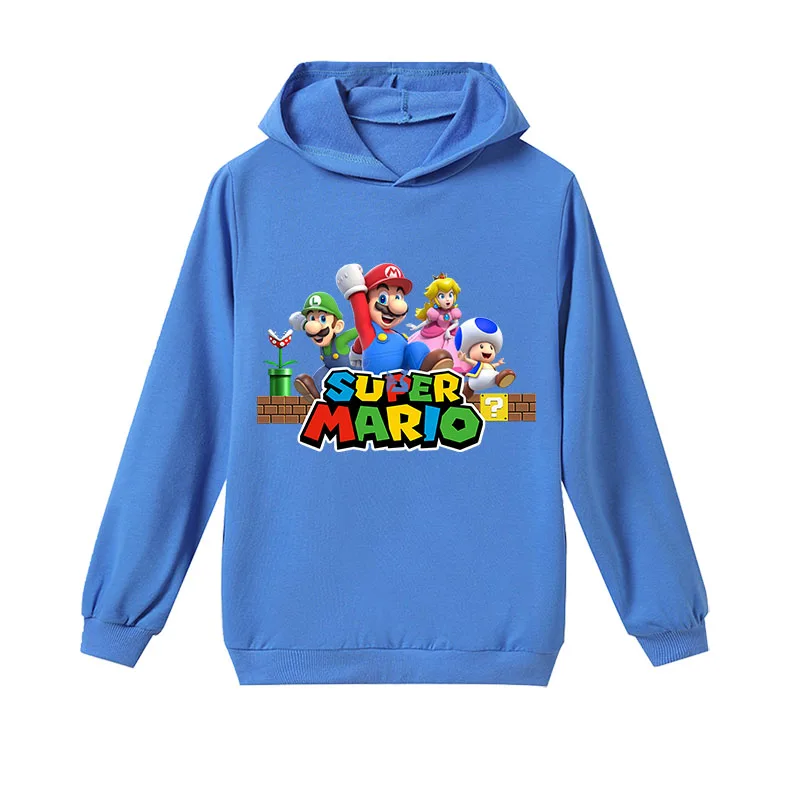 

2021 Fashion Super Mario Gamer Hoodies for Girl Sweatshirts Long Sleeve Children Clothing Cartoon Printing Kids Baby Boy Clothes
