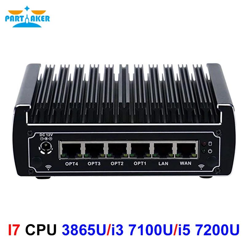 Pfsense fanless mini pc x86 core i3 7100u i5 7200u celeron 3867u 6*Intel Lans DDR4 linux firewall router DHCP VPN network server