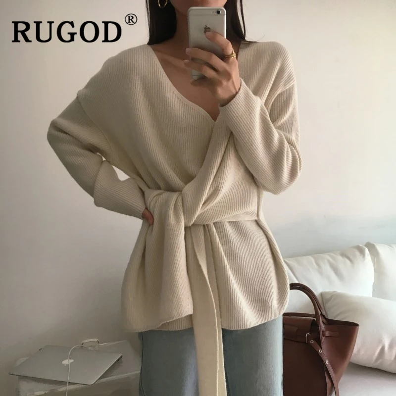 RUGOD корейский вязаный свитер женский элегантный втулка длинный рукав однотонный