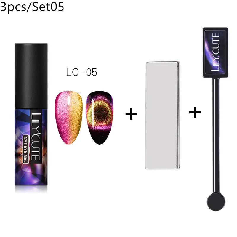 magnet 3pcs 05 LILYCUTE 9D Auroras ногтей Гель-лак «кошачий глаз» Гель-лак для использования с магнитом звездное небо замочить от УФ Магнитный Гель-лак для ногтей 5 мл - Цвет: magnet 3pcs 05