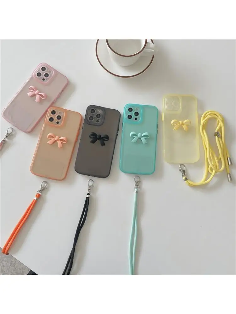 

Cute Fashion Luxury Clear Bowknot Female Soft Case For Iphone 11 12 13 Pro Max 7 8 Plus Xr X Xs With Lanyard Phone Cover Fundas