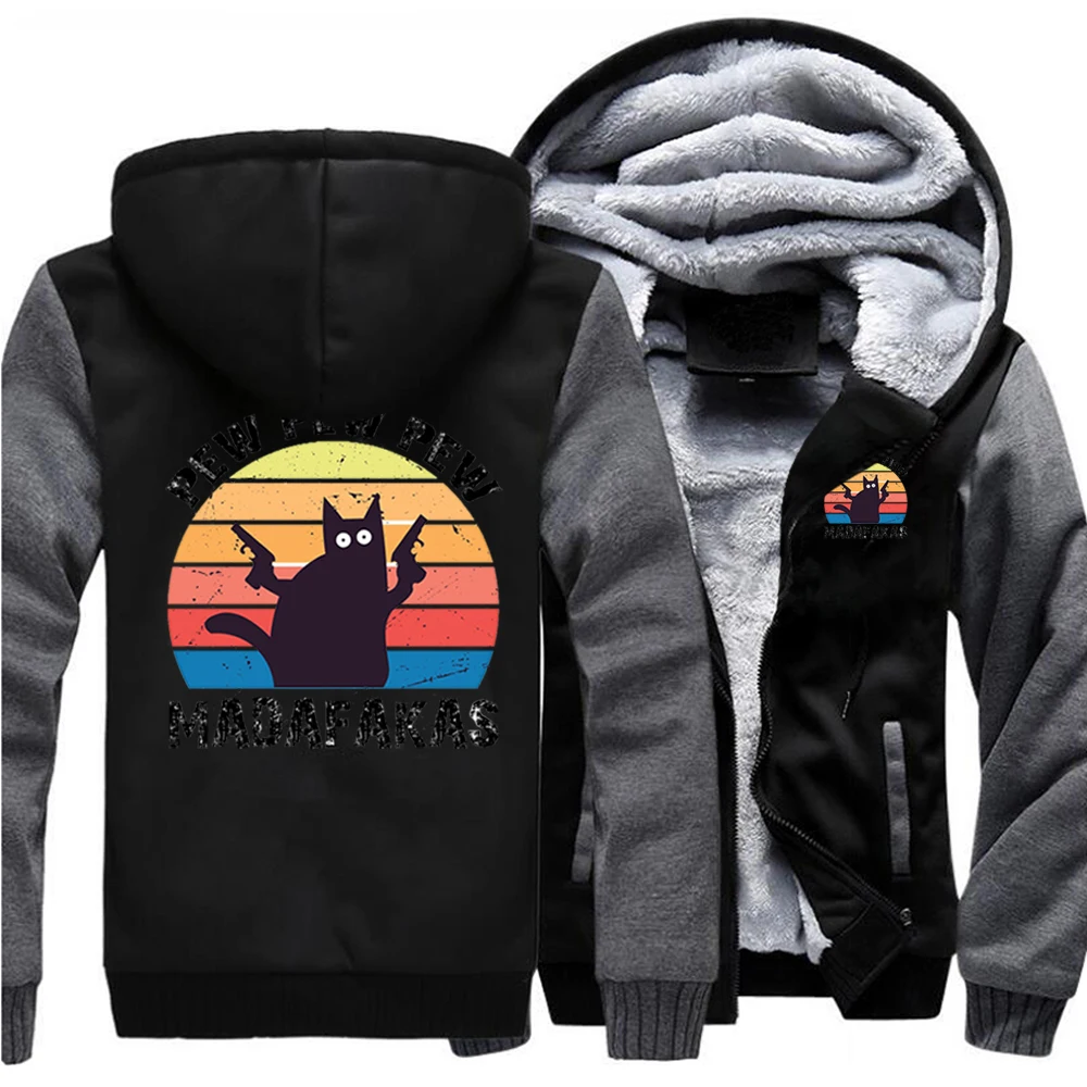 

Kawaii Pew Pew Madafakas Funny Cat Anime Coat Hoodie Street Jackets Winter Black Warm Thick Hoodie Top Men Fitted Sweatshirt