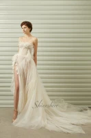 jusere bridal dress boat neckline split up tulle strapless dress with sweep train wedding dress bridal gown