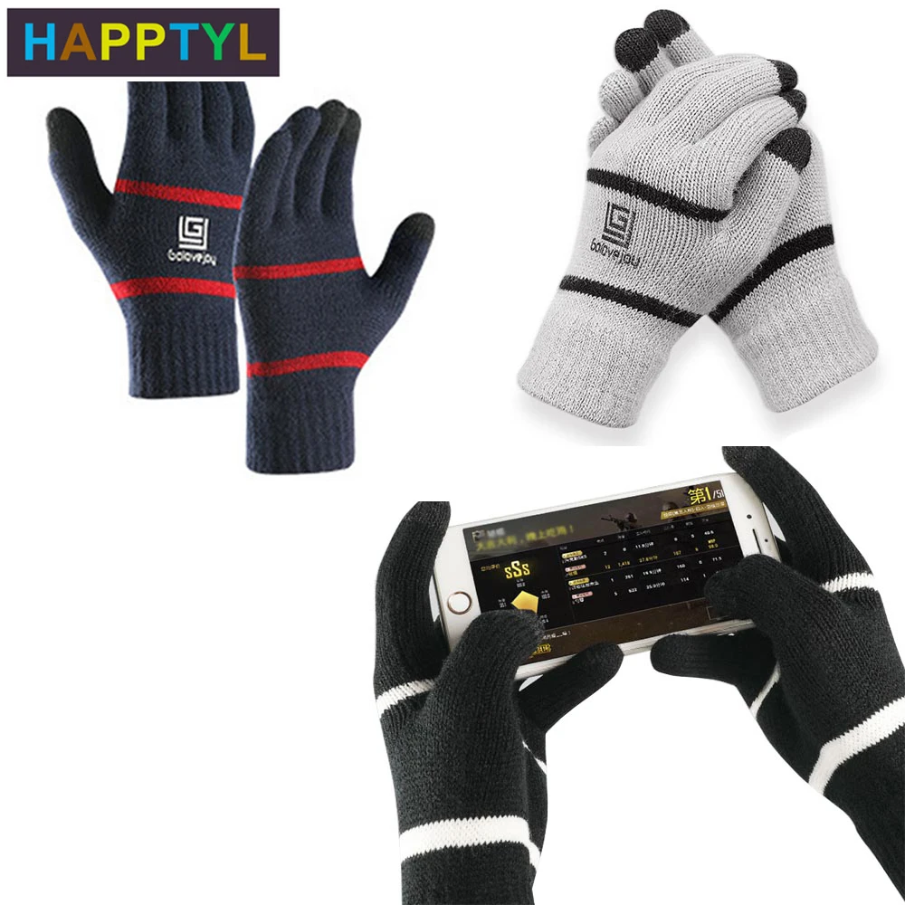 HAPPTYL 1 пара зимних перчаток вязаная рукавица противоскользящие перчатки с