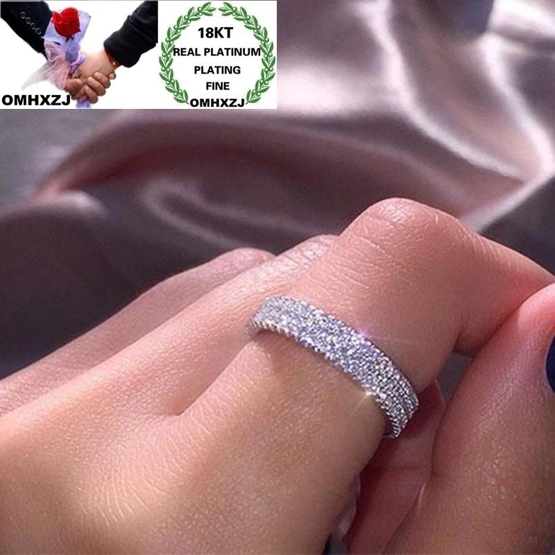

OMHXZJ Wholesale RR1204 European Fashion Hot Fine Woman Girl Party Birthday Wedding Gift Round AAA Zircon 18KT White Gold Ring