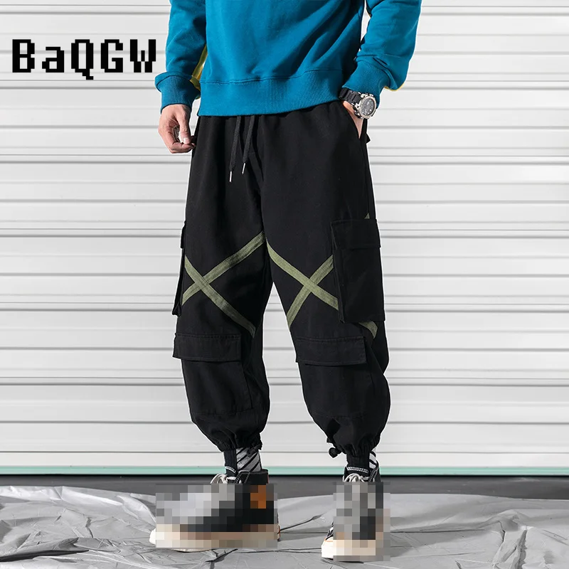 

Брюки-карго мужские с лентами, свободные штаны в стиле пэчворк, хип-хоп, одежда в стиле Харадзюку, уличная одежда, повседневные джоггеры