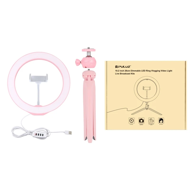 

PULUZ 10.2 inch LED Selfie Ring Lights with Desktop Tripod USB 3 Modes Dimmable Vlogging Selfie Photography Video Lights
